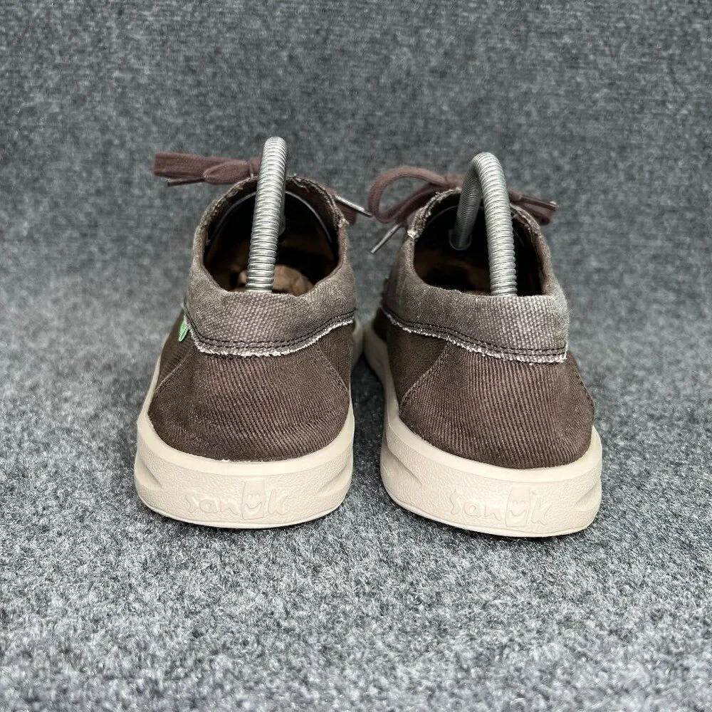 Sanuk Lite Boat Shoes Men's Size 10 Brown‎ Canvas Casual Lace Moc Toe Sneakers